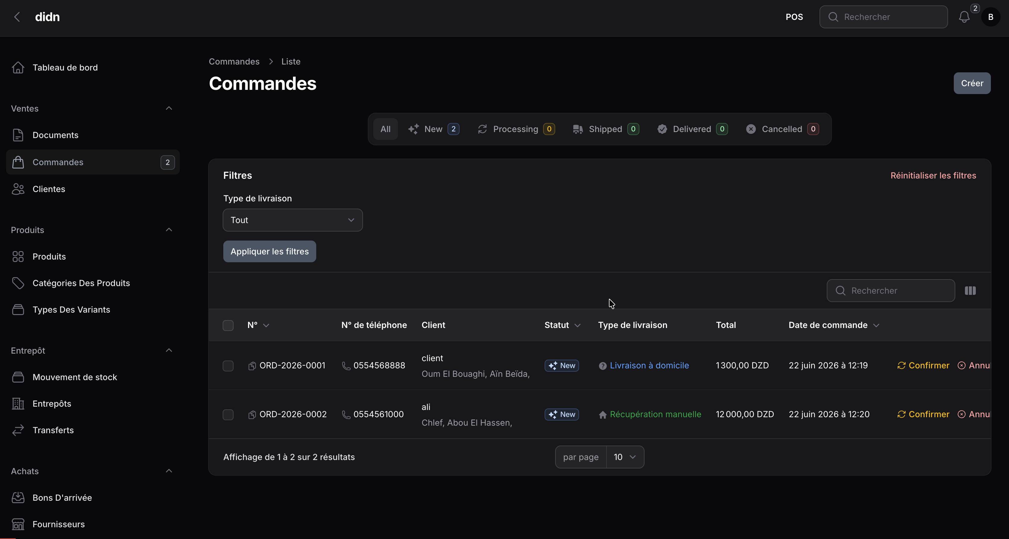 Capture du flux des commandes et de la livraison